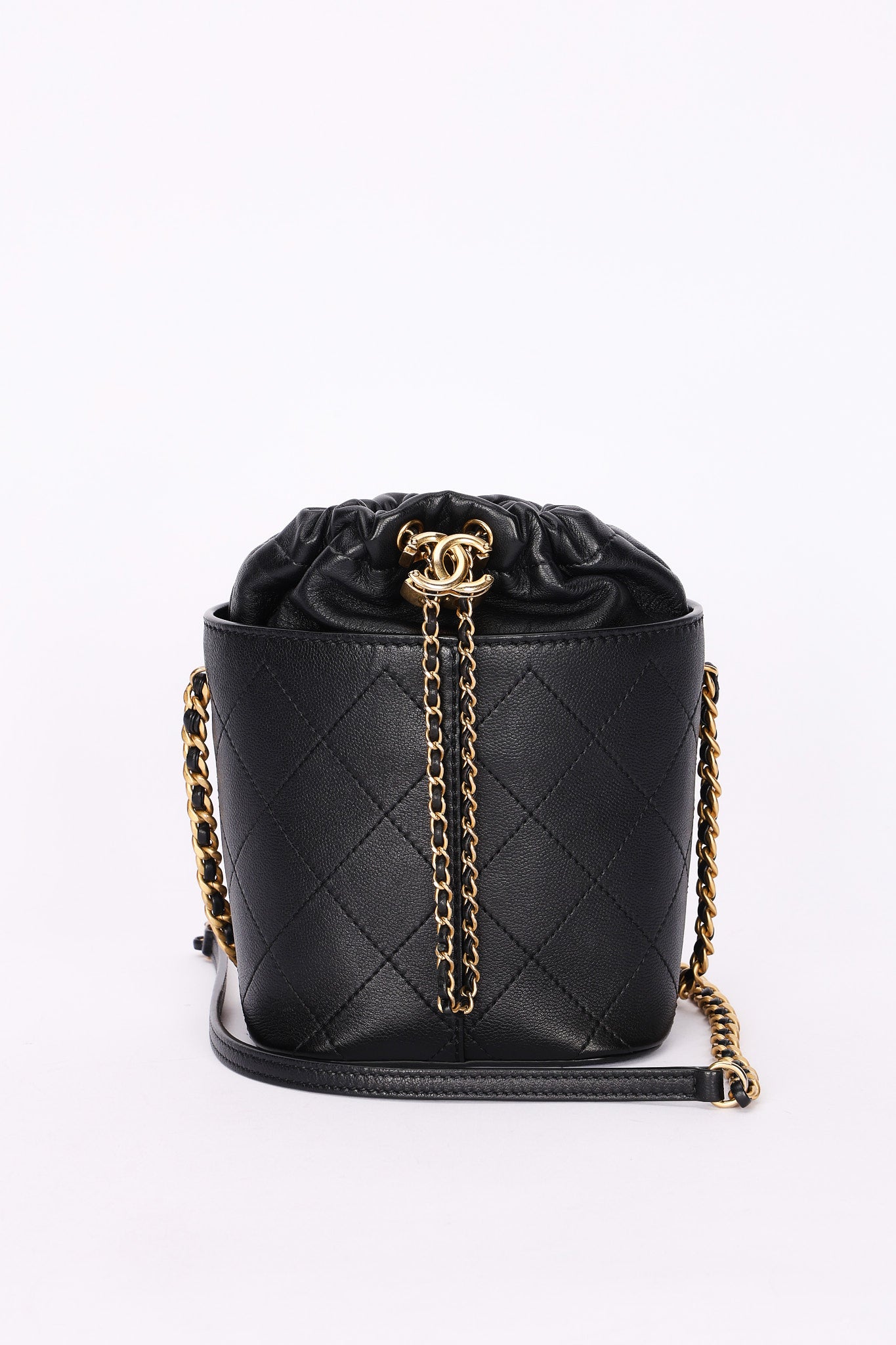 Chanel Drawstring Bucket Bag Black Lambskin and Caviar AGHW