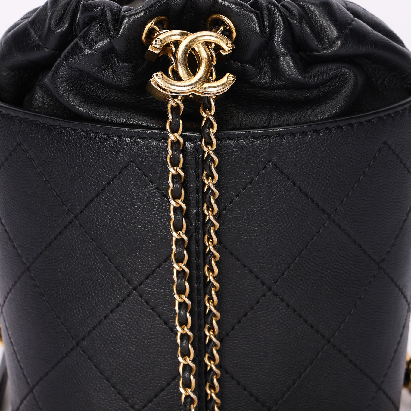 Chanel Drawstring Bucket Bag Black Lambskin and Caviar AGHW
