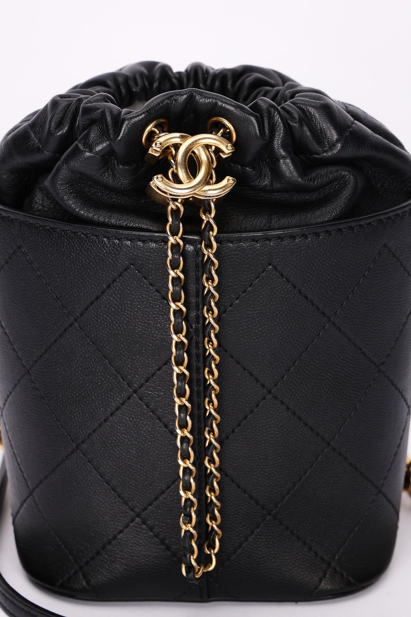 Chanel Drawstring Bucket Bag Black Lambskin and Caviar AGHW