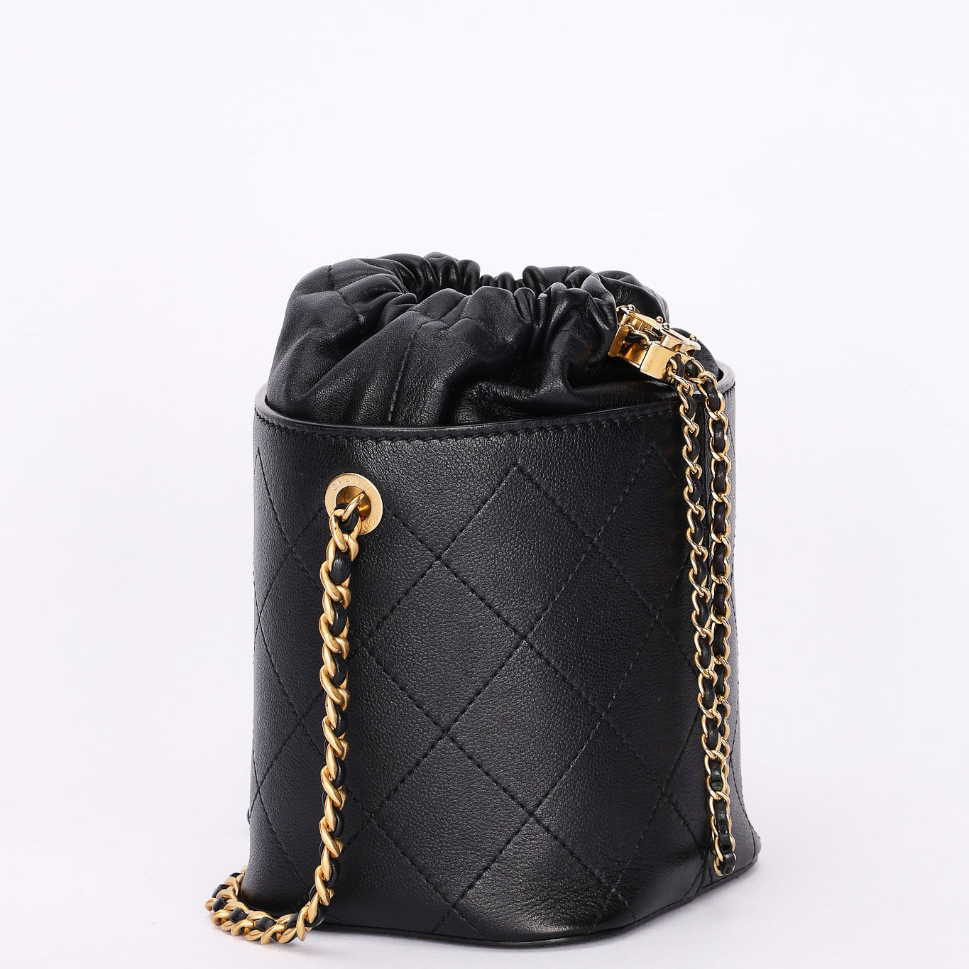 Chanel Drawstring Bucket Bag Black Lambskin and Caviar AGHW