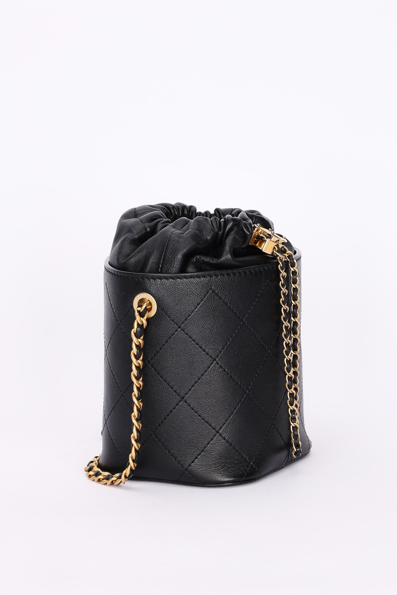 Chanel Drawstring Bucket Bag Black Lambskin and Caviar AGHW