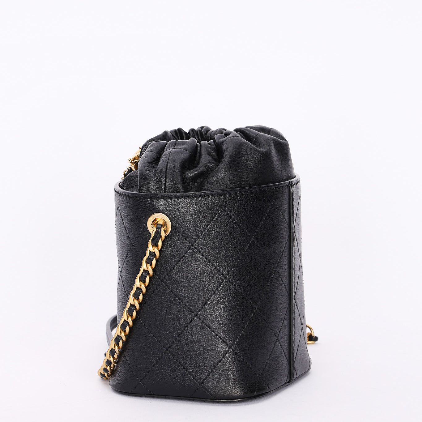 Chanel Drawstring Bucket Bag Black Lambskin and Caviar AGHW