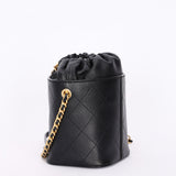 Chanel Drawstring Bucket Bag Black Lambskin and Caviar AGHW