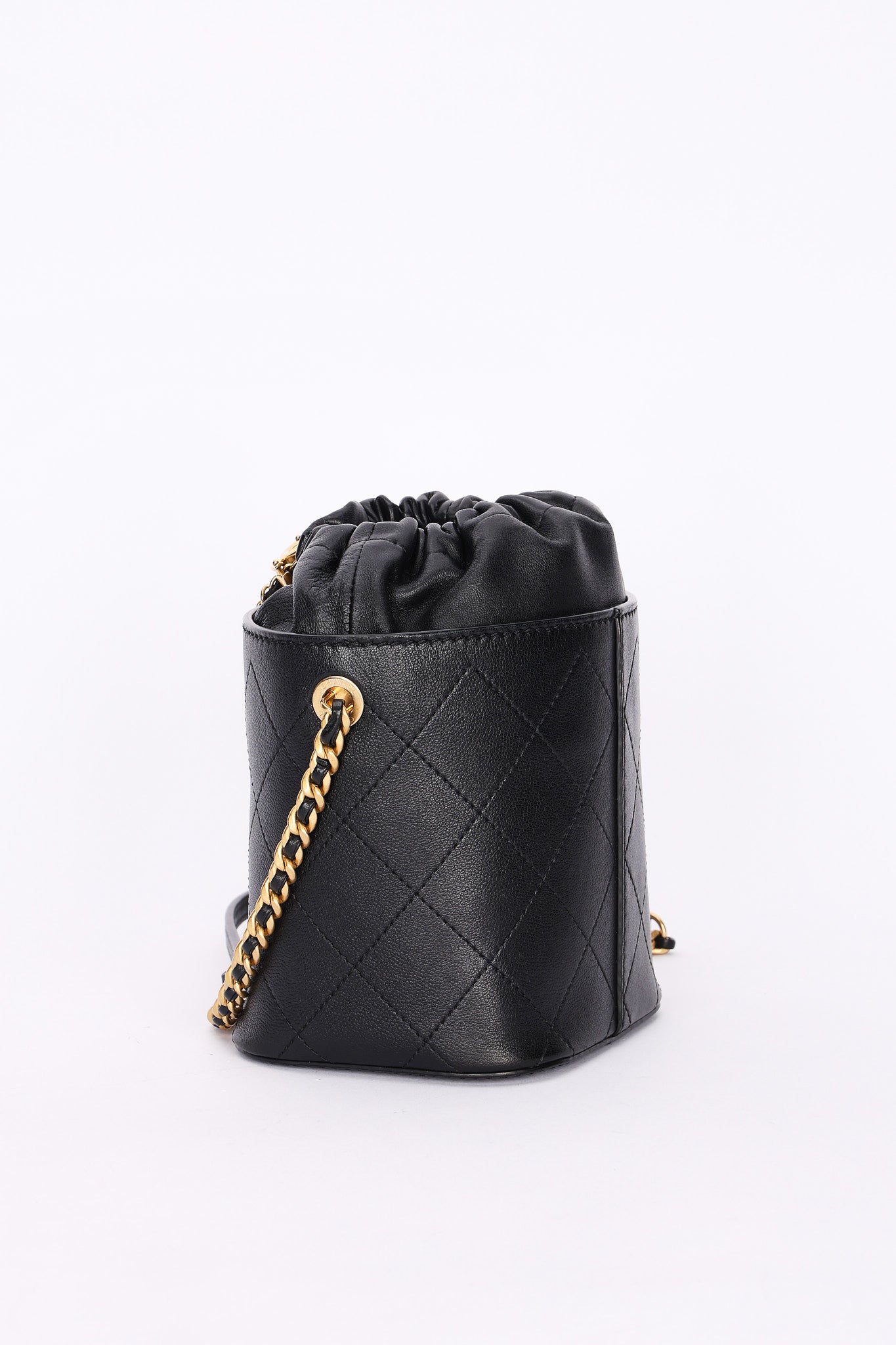 Chanel Drawstring Bucket Bag Black Lambskin and Caviar AGHW