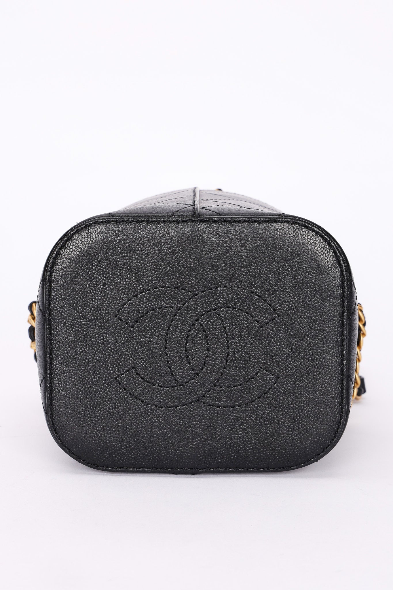 Chanel Drawstring Bucket Bag Black Lambskin and Caviar AGHW