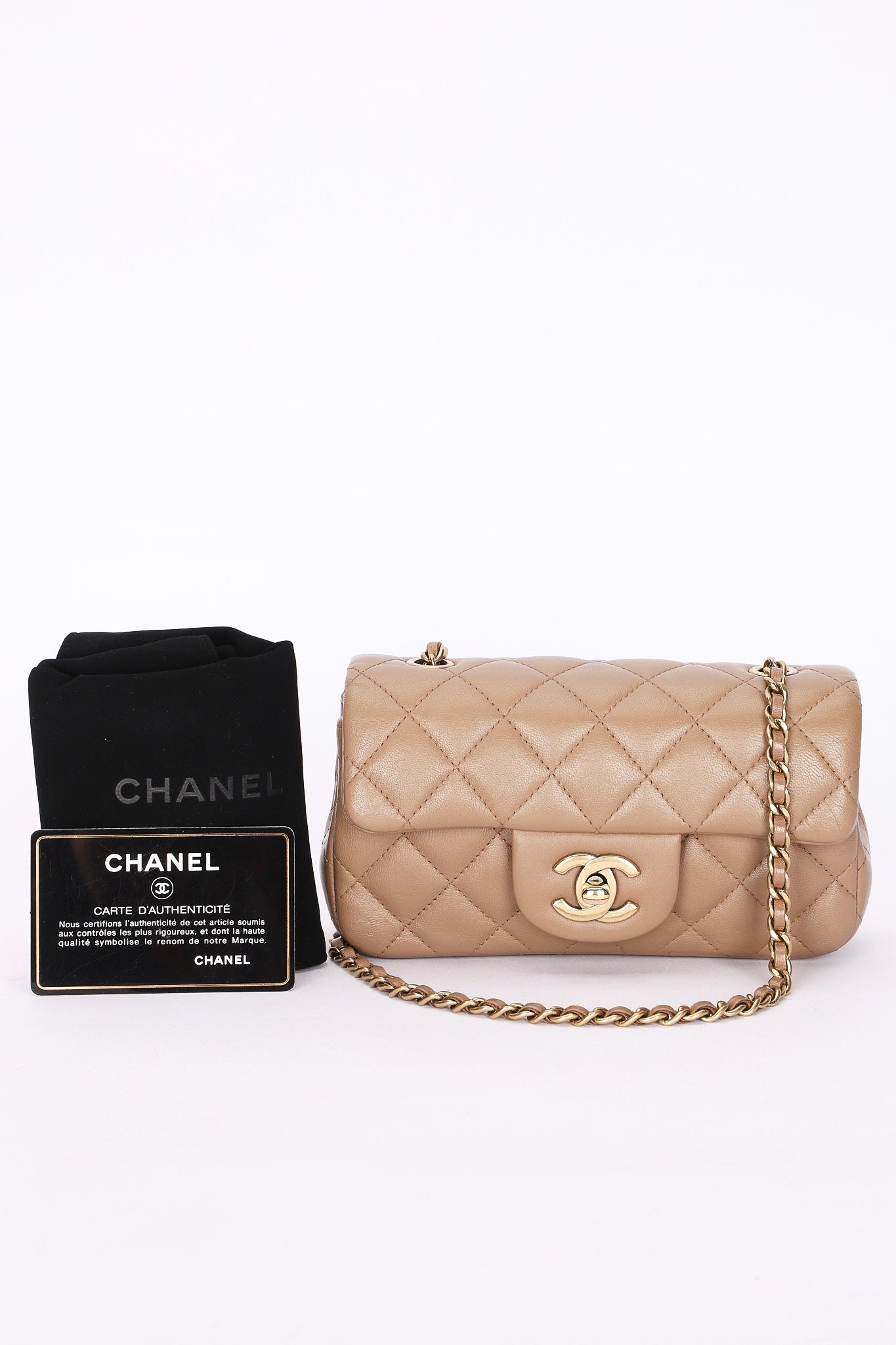 Ultra-Rare Chanel Extra Mini Classic Single Flap Taupe Lambskin