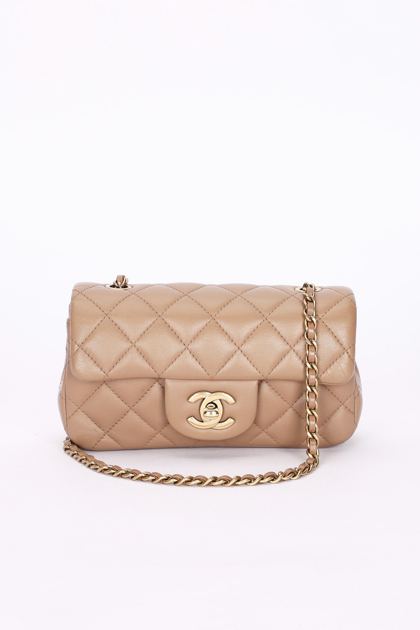 Ultra-Rare Chanel Extra Mini Classic Single Flap Taupe Lambskin