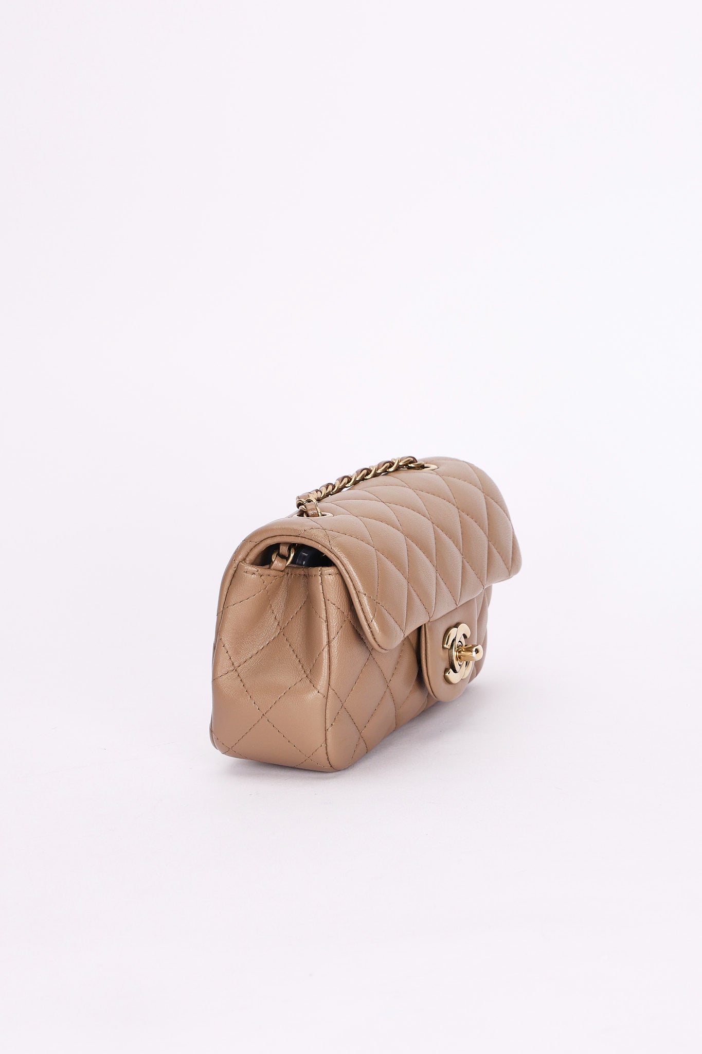 Ultra-Rare Chanel Extra Mini Classic Single Flap Taupe Lambskin