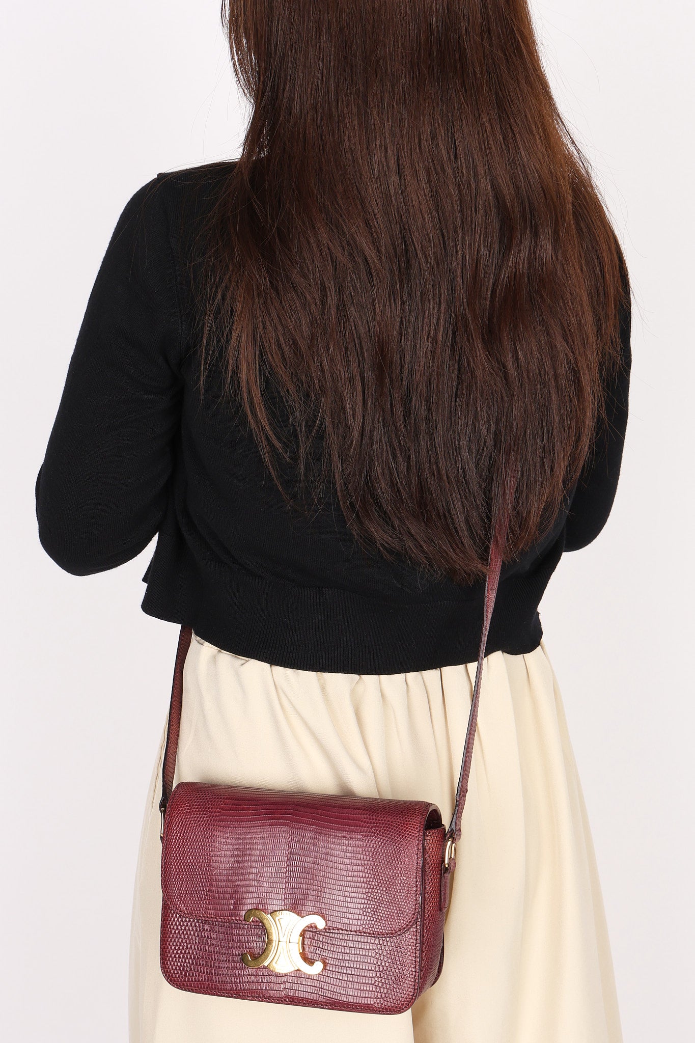 Celine Teen Triomphe Crossbody Bag Burgundy Lizard