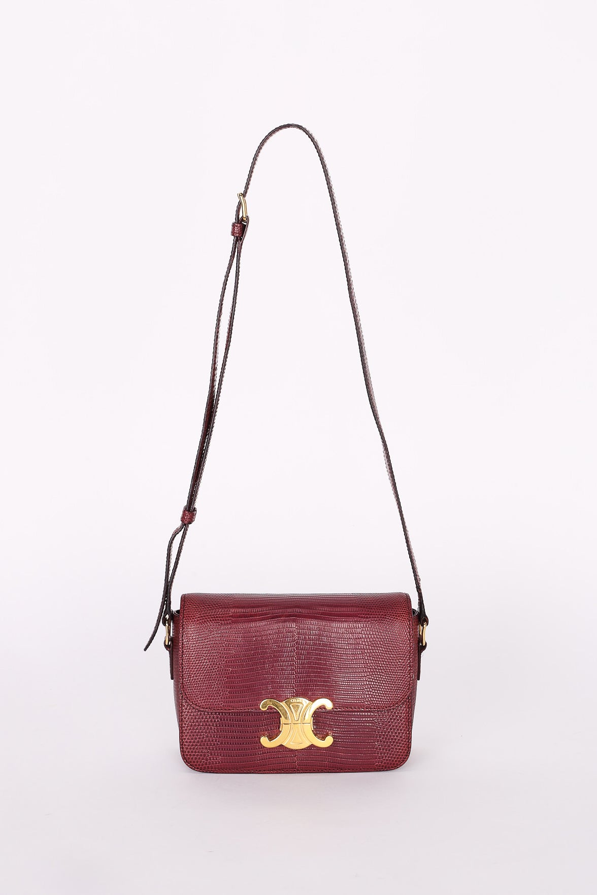 Celine Teen Triomphe Crossbody Bag Burgundy Lizard