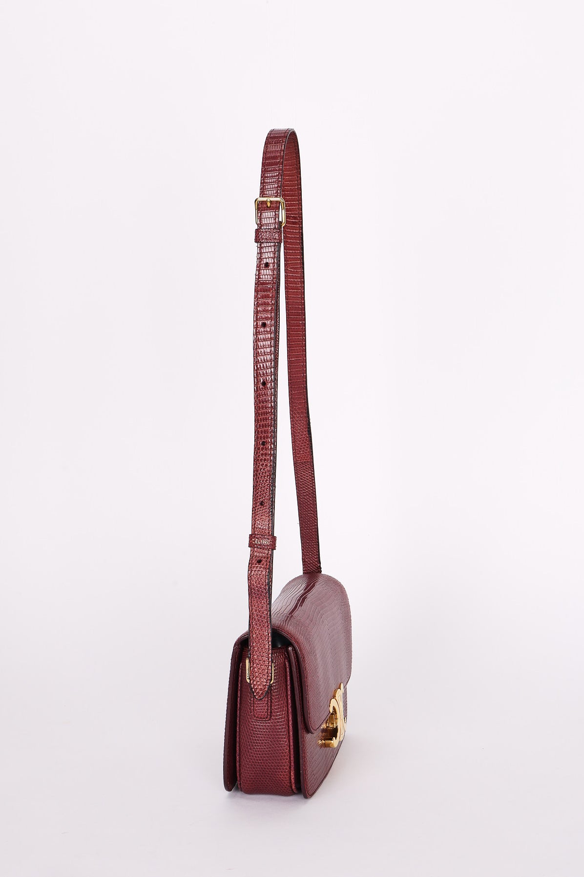 Celine Teen Triomphe Crossbody Bag Burgundy Lizard