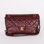 Chanel Single Flap Bordeaux Calfskin and Python AGHW