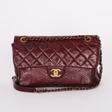 Chanel Single Flap Bordeaux Calfskin and Python AGHW