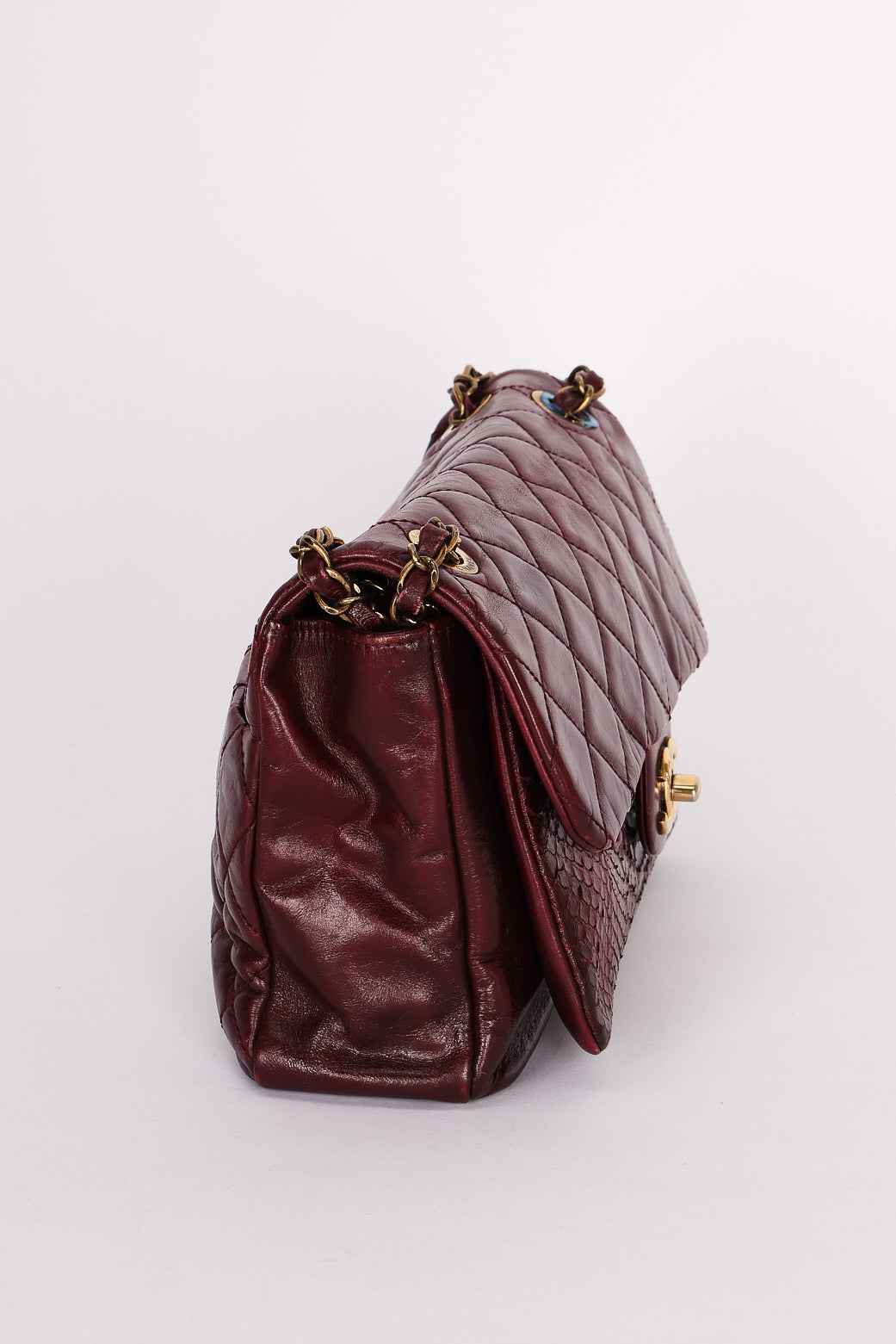 Chanel Single Flap Bordeaux Calfskin and Python AGHW