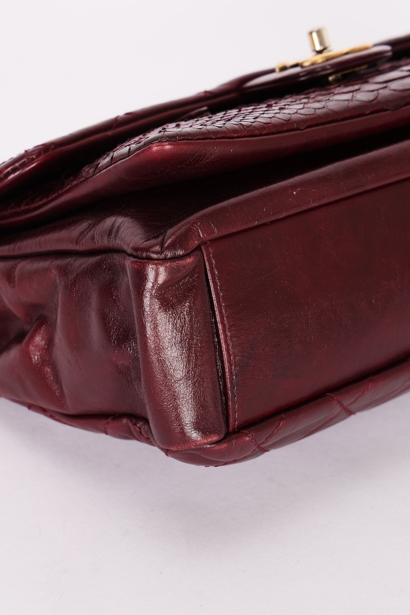 Chanel Single Flap Bordeaux Calfskin and Python AGHW