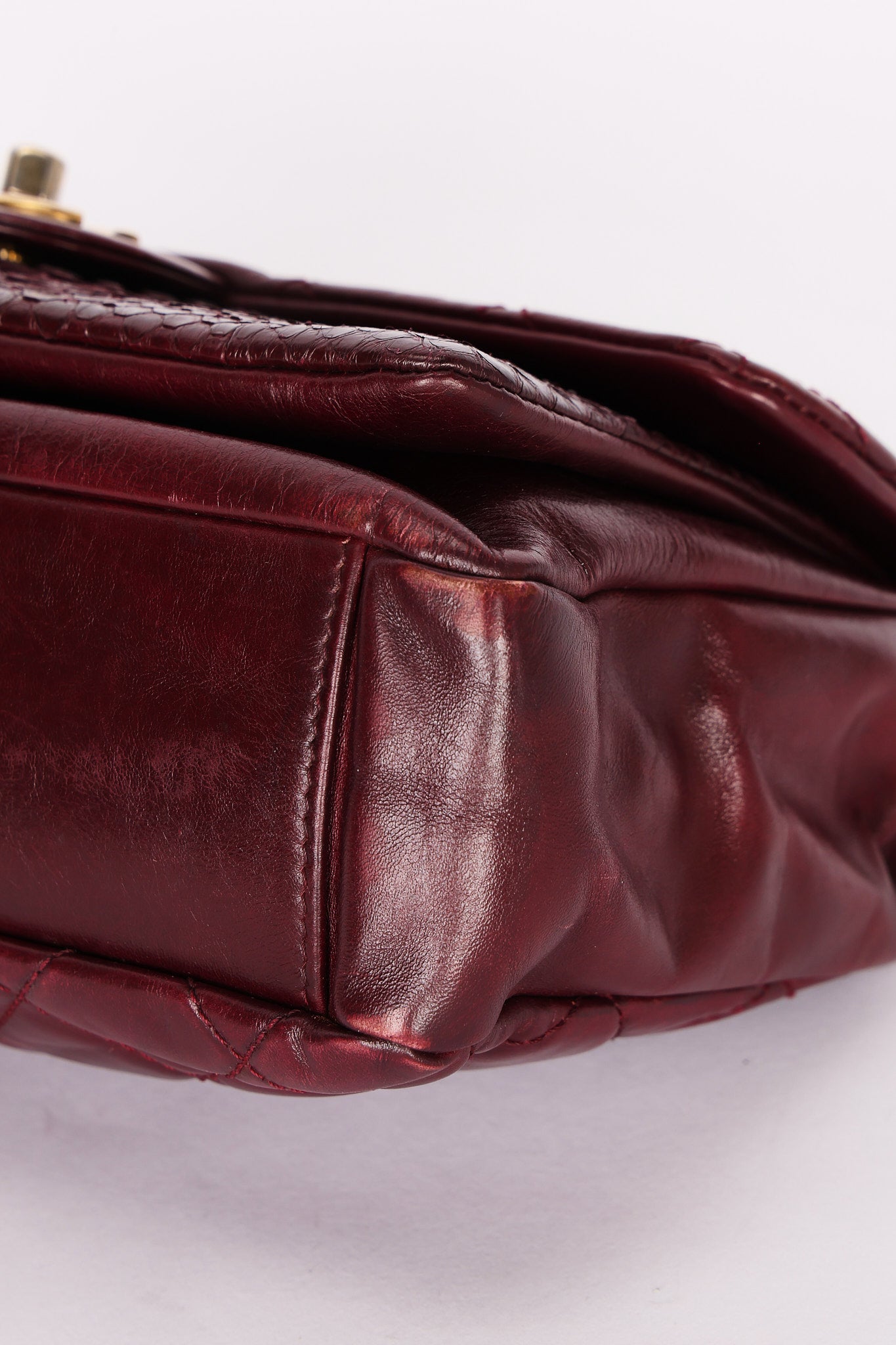 Chanel Single Flap Bordeaux Calfskin and Python AGHW