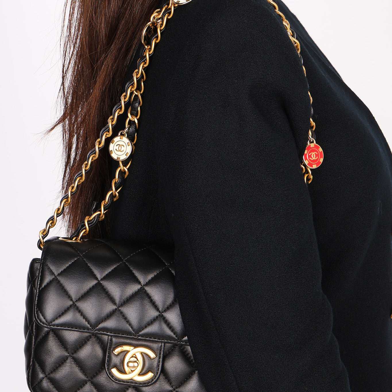 Chanel Poker Charms Mini Square Flap Black Lambskin AGHW