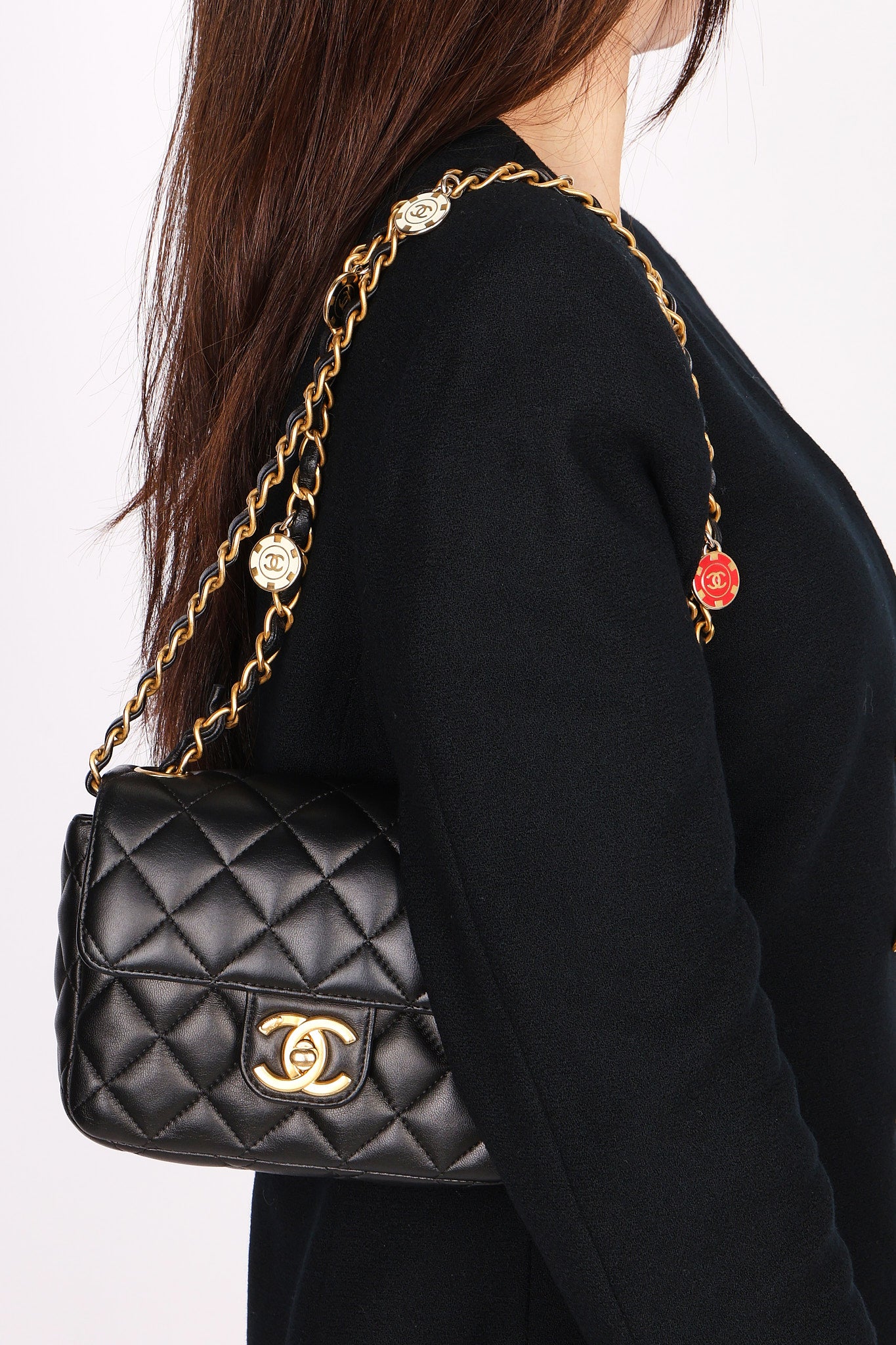 Chanel Poker Charms Mini Square Flap Black Lambskin AGHW