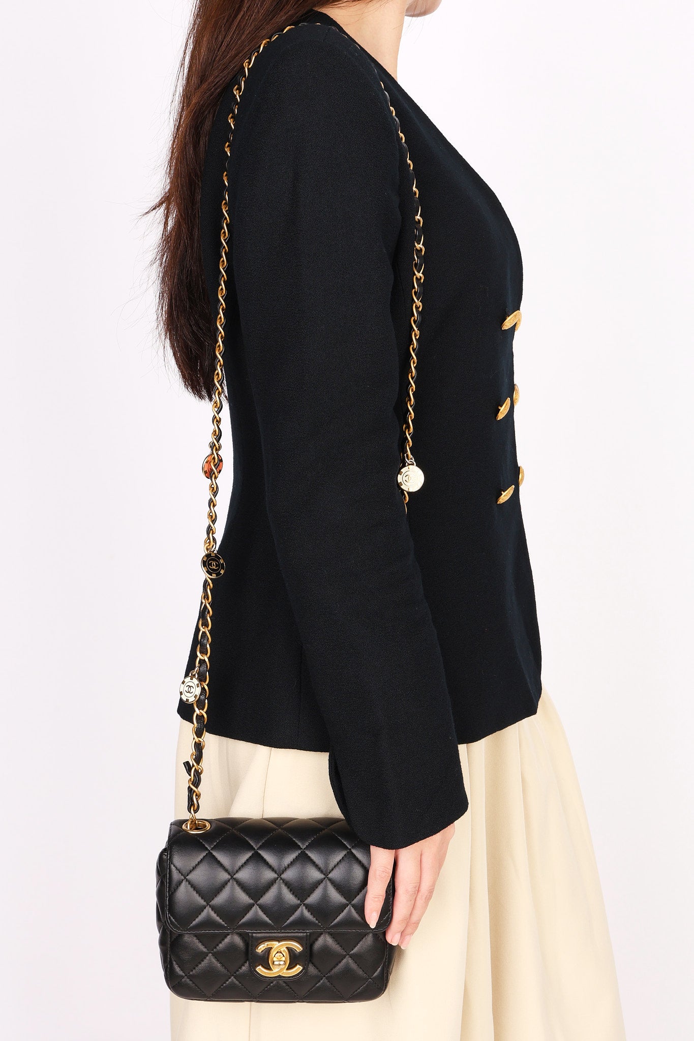 Chanel Poker Charms Mini Square Flap Black Lambskin AGHW