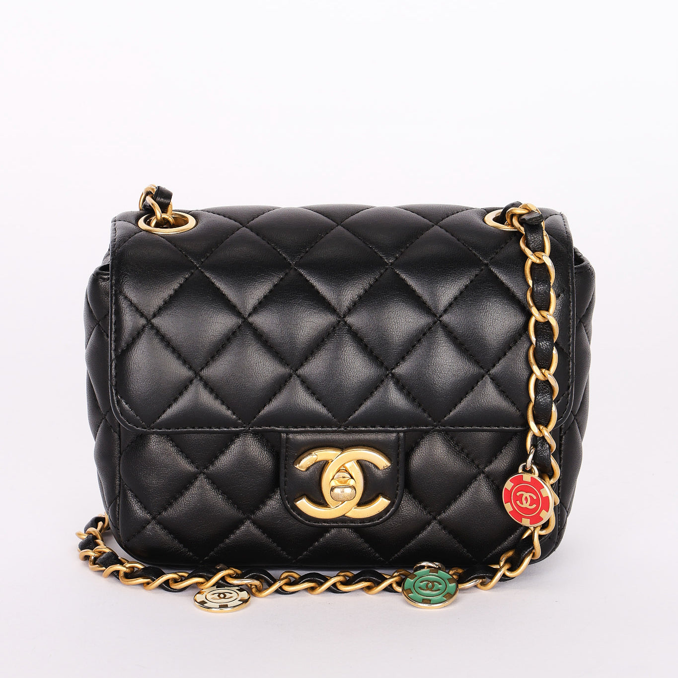 Chanel Poker Charms Mini Square Flap Black Lambskin AGHW