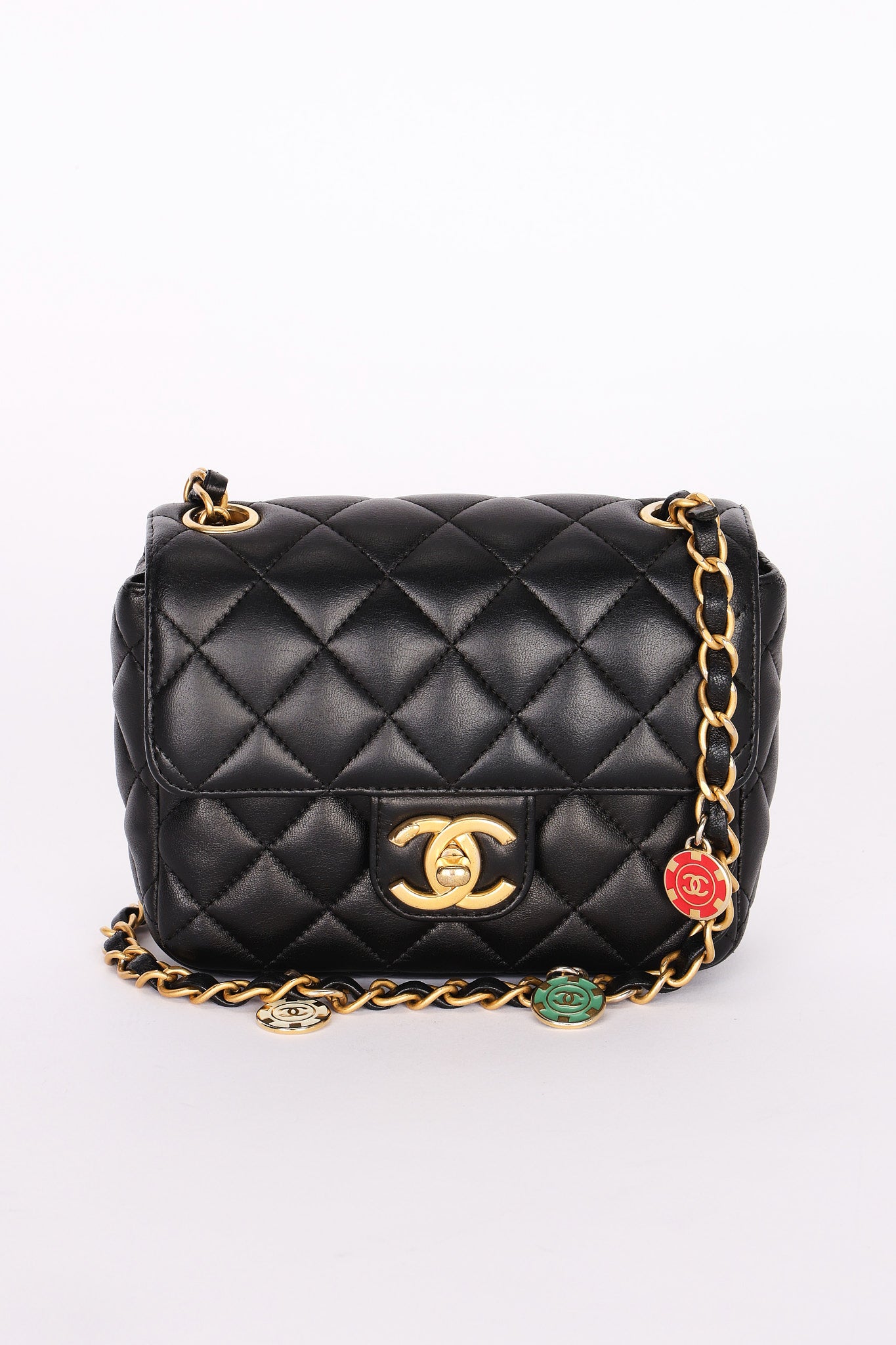 Chanel Poker Charms Mini Square Flap Black Lambskin AGHW