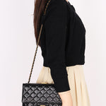 Chanel Kisslock Frame Turnlock Front Pocket Shoulder Bag Black Lambskin AGHW