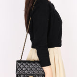 Chanel Kisslock Frame Turnlock Front Pocket Shoulder Bag Black Lambskin AGHW