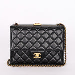 Chanel Kisslock Frame Turnlock Front Pocket Shoulder Bag Black Lambskin AGHW