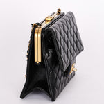 Chanel Kisslock Frame Turnlock Front Pocket Shoulder Bag Black Lambskin AGHW