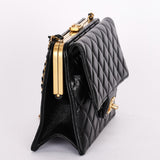 Chanel Kisslock Frame Turnlock Front Pocket Shoulder Bag Black Lambskin AGHW