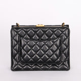 Chanel Kisslock Frame Turnlock Front Pocket Shoulder Bag Black Lambskin AGHW