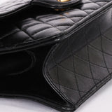 Chanel Kisslock Frame Turnlock Front Pocket Shoulder Bag Black Lambskin AGHW