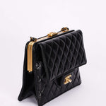 Rare Chanel Kisslock Frame Turnlock Front Pocket Shoulder Bag Black Lambskin 2024 AGHW