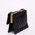 Rare Chanel Kisslock Frame Turnlock Front Pocket Shoulder Bag Black Lambskin 2024 AGHW