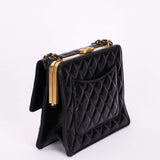 Rare Chanel Kisslock Frame Turnlock Front Pocket Shoulder Bag Black Lambskin 2024 AGHW