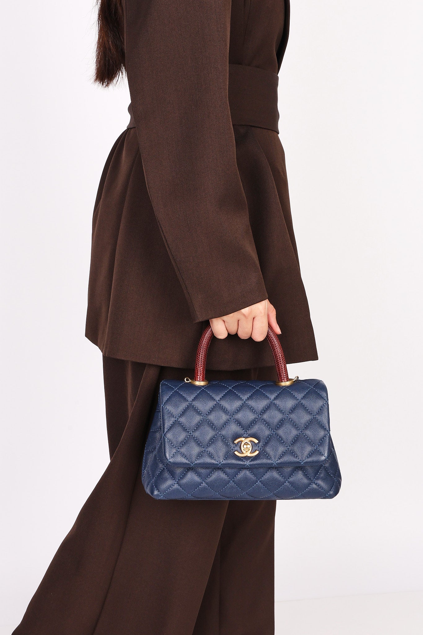 Chanel Mini Coco Varanus Salvator Top Handle Navy Caviar 2018 AGHW