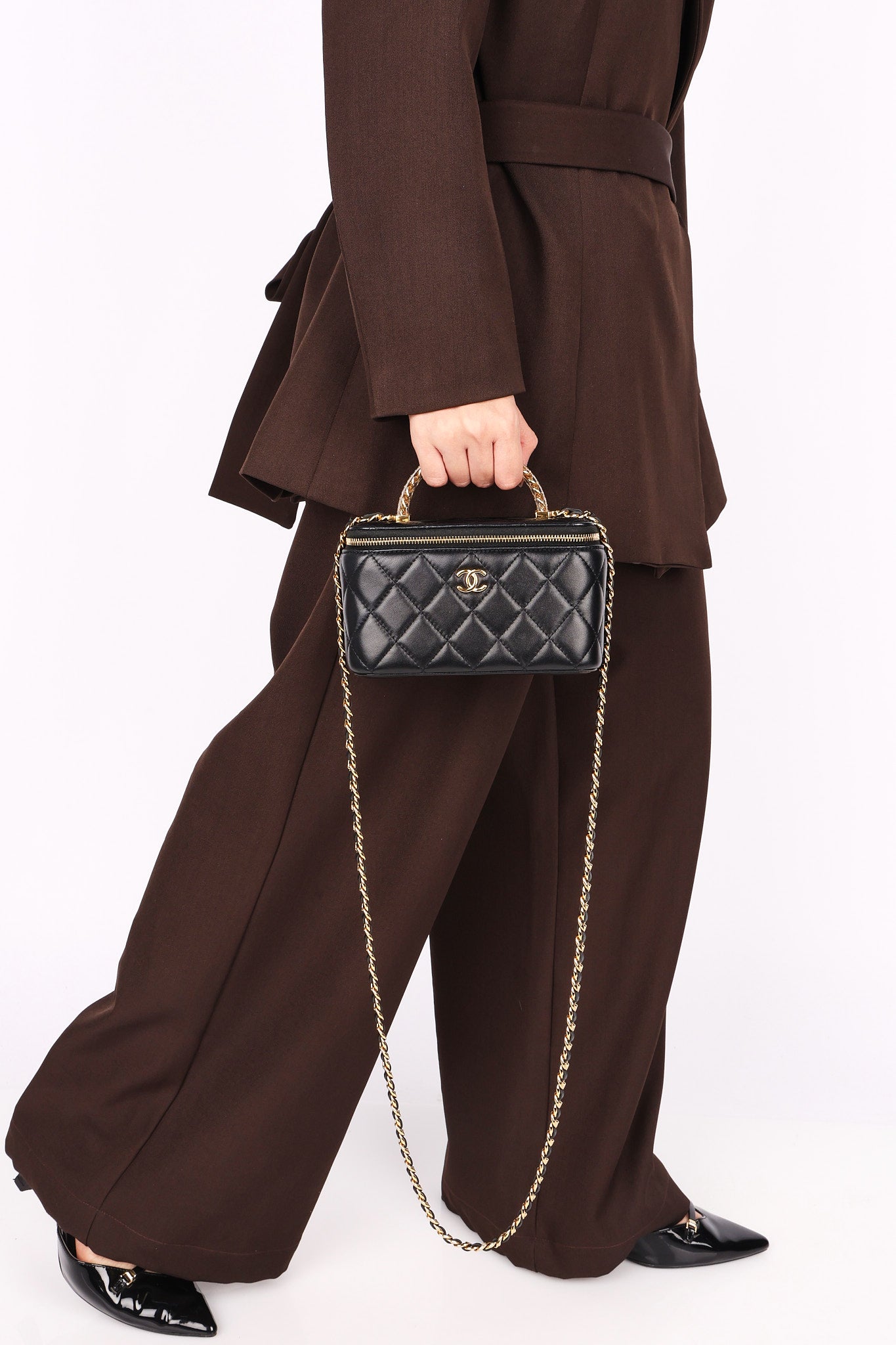 Chanel Acrylic with Chain Top Handle Vanity Case Black Lambskin GHW