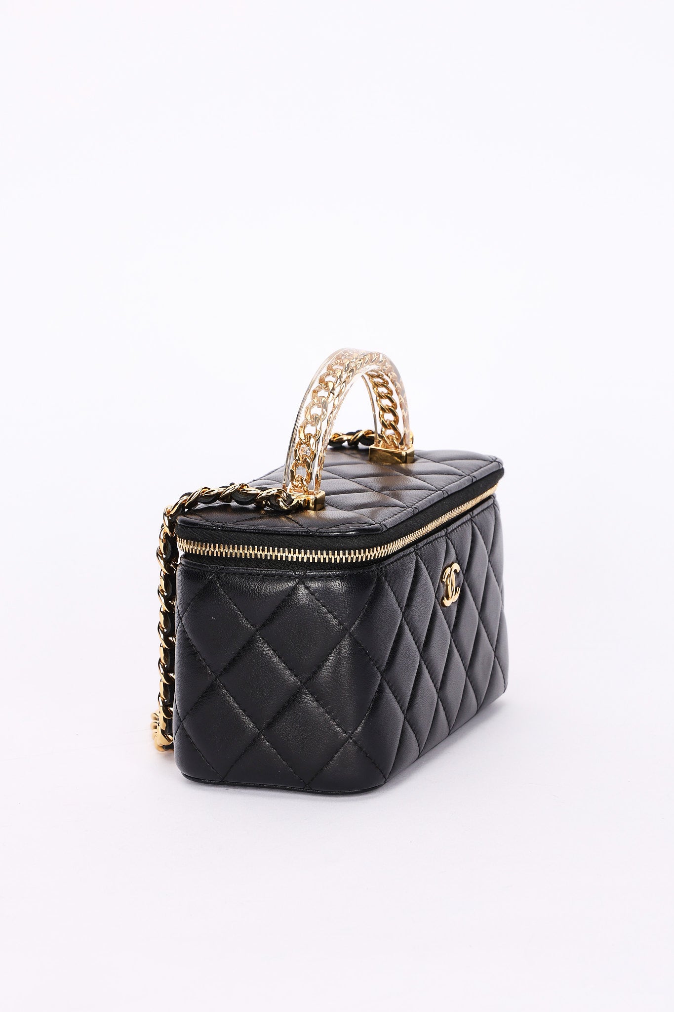 Chanel Acrylic with Chain Top Handle Vanity Case Black Lambskin GHW