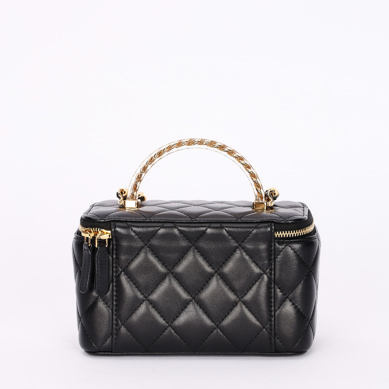 Chanel Acrylic with Chain Top Handle Vanity Case Black Lambskin GHW