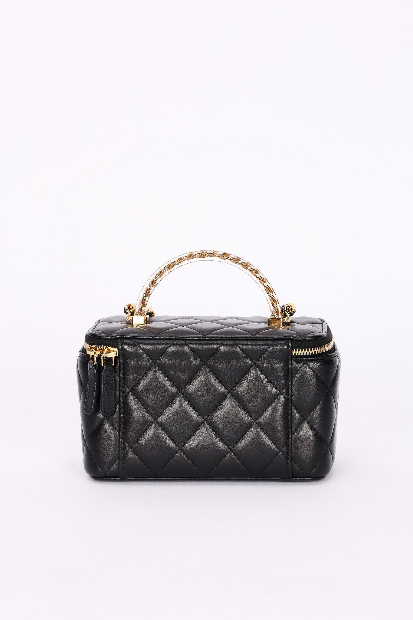 Chanel Acrylic with Chain Top Handle Vanity Case Black Lambskin GHW