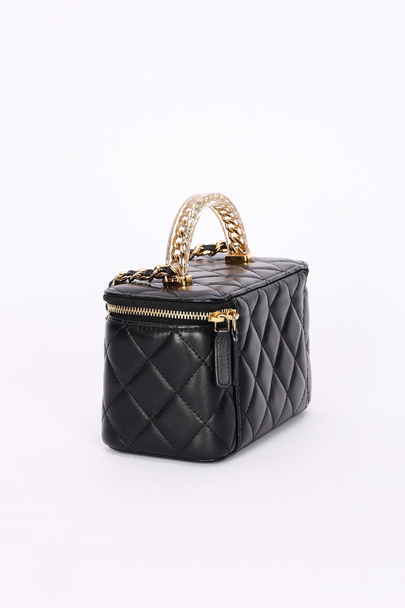 Chanel Acrylic with Chain Top Handle Vanity Case Black Lambskin GHW