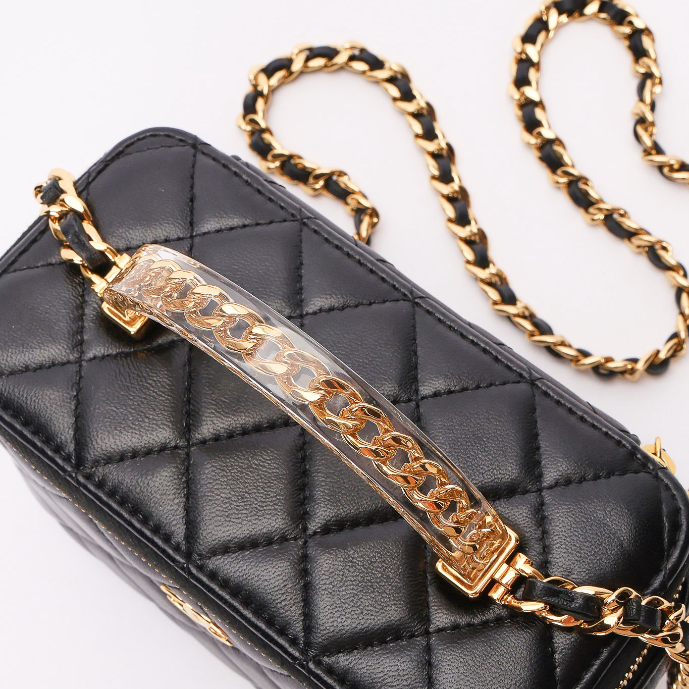 Chanel Acrylic with Chain Top Handle Vanity Case Black Lambskin GHW