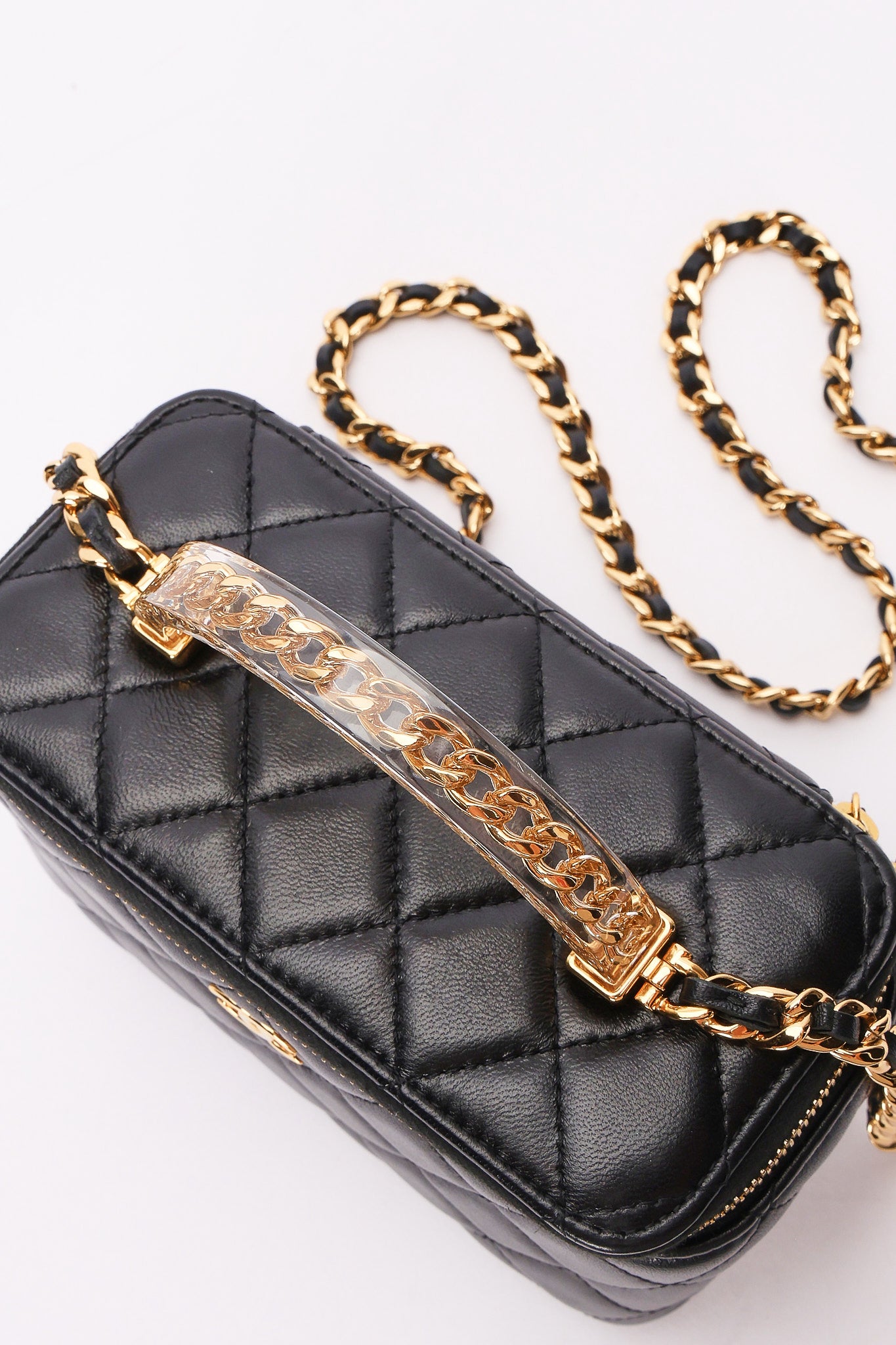 Chanel Acrylic with Chain Top Handle Vanity Case Black Lambskin GHW