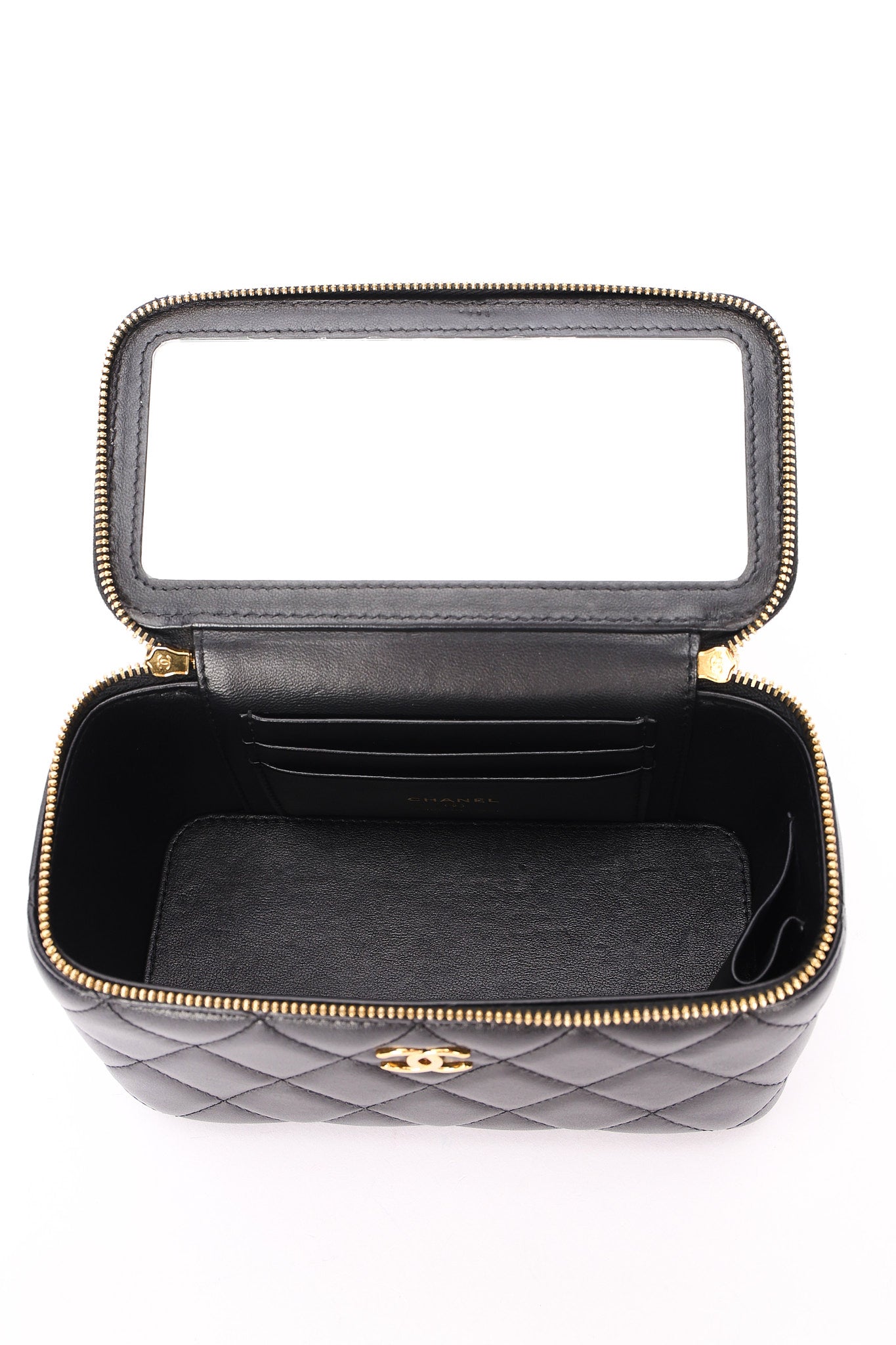 Chanel Acrylic with Chain Top Handle Vanity Case Black Lambskin GHW