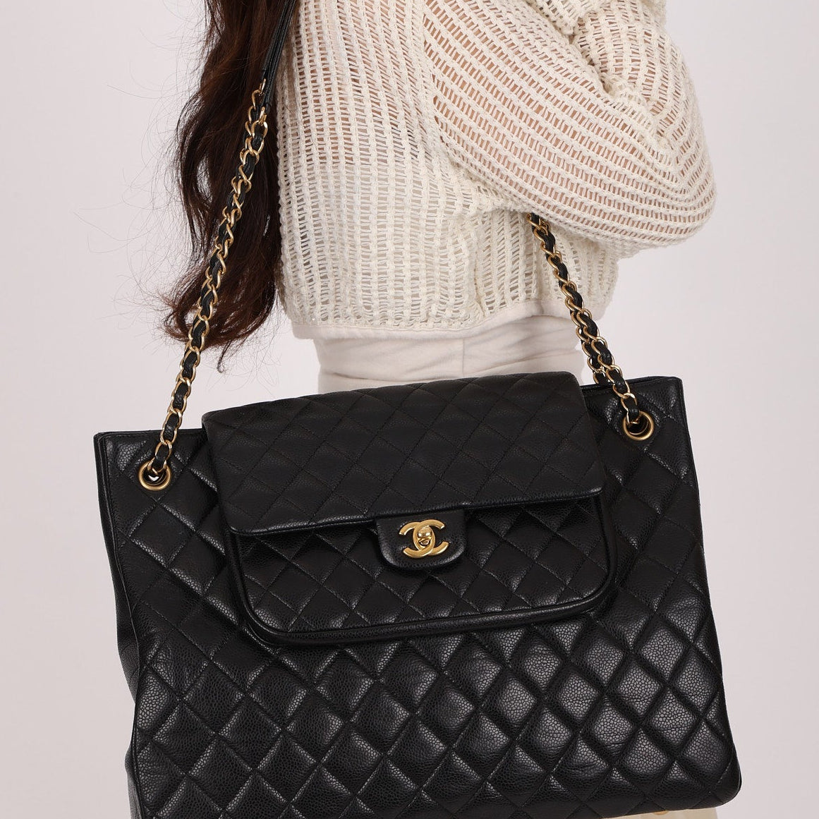 Chanel Paris-Edinburgh Front Pocket Flap Tote Black Caviar 2014 GHW