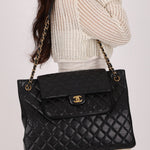 Chanel Paris-Edinburgh Front Pocket Flap Tote Black Caviar 2014 GHW