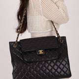 Chanel Paris-Edinburgh Front Pocket Flap Tote Black Caviar 2014 GHW