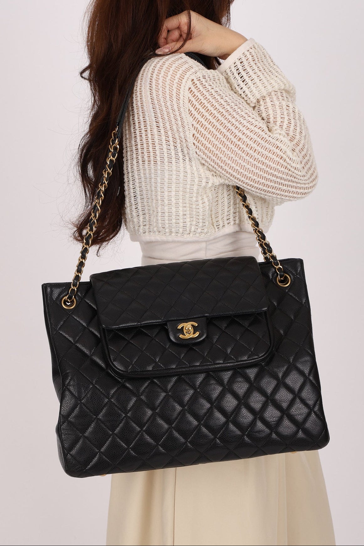 Chanel Paris-Edinburgh Front Pocket Flap Tote Black Caviar 2014 GHW