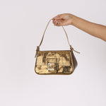 Fendi Zucchino Gold Metallic Embossed Mini Mama Baguette