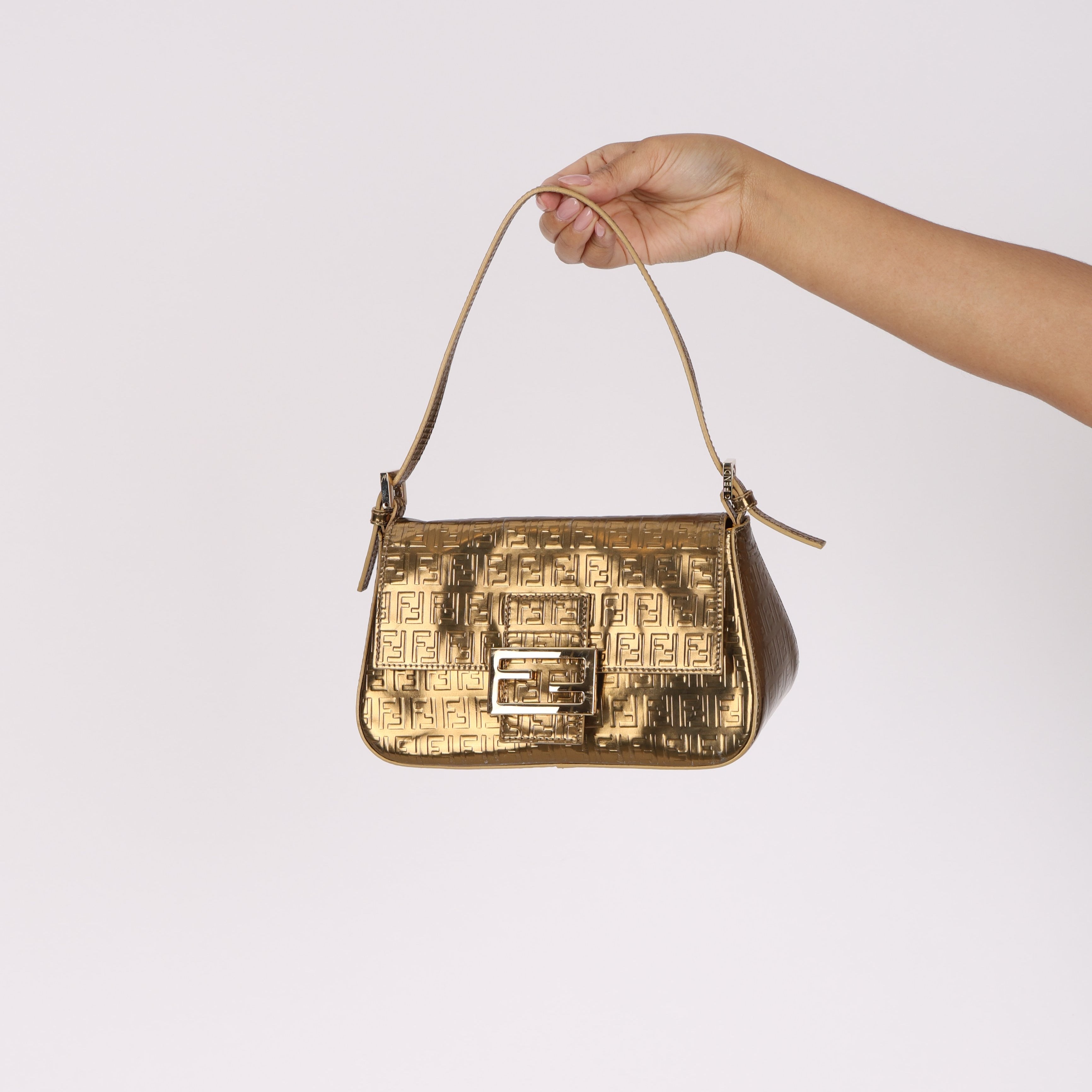 Fendi Zucchino Gold Metallic Embossed Mini Mama Baguette